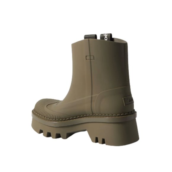 NWOB Chloe Raina Rain Boots Booties Womens 41 Grape Leaf Green Rubber Chunky NEW - Picture 2 of 15